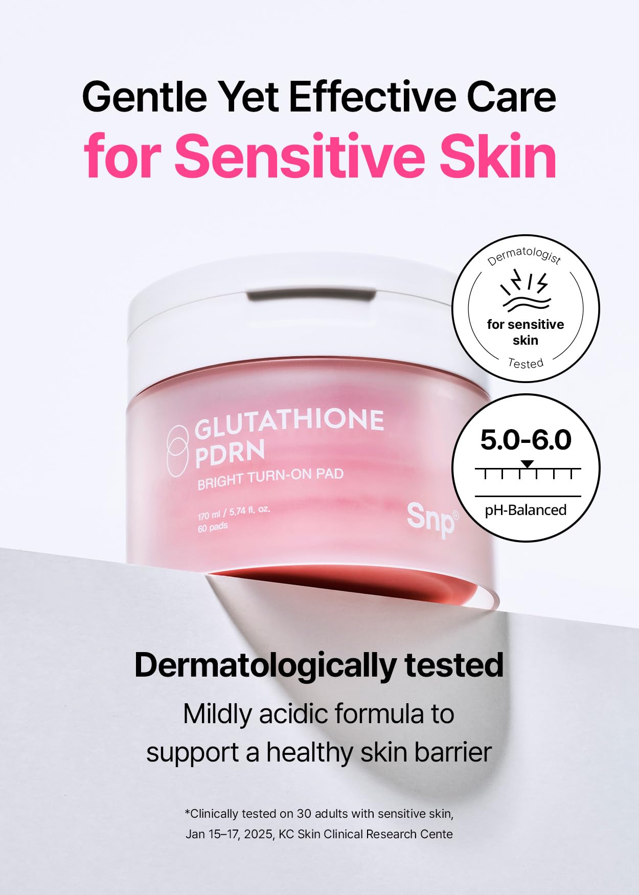 Snp PDRN Gesichtswasser mit 99 % Glutathion und Niacinamid, Behandlung von Hautunreinheiten, Peeling-Pad, LHA, PHA Akne-Pad, Bambus & Vitamin C, E, Ferulasäure, doppelseitiges Pflaster, Toner-Pads