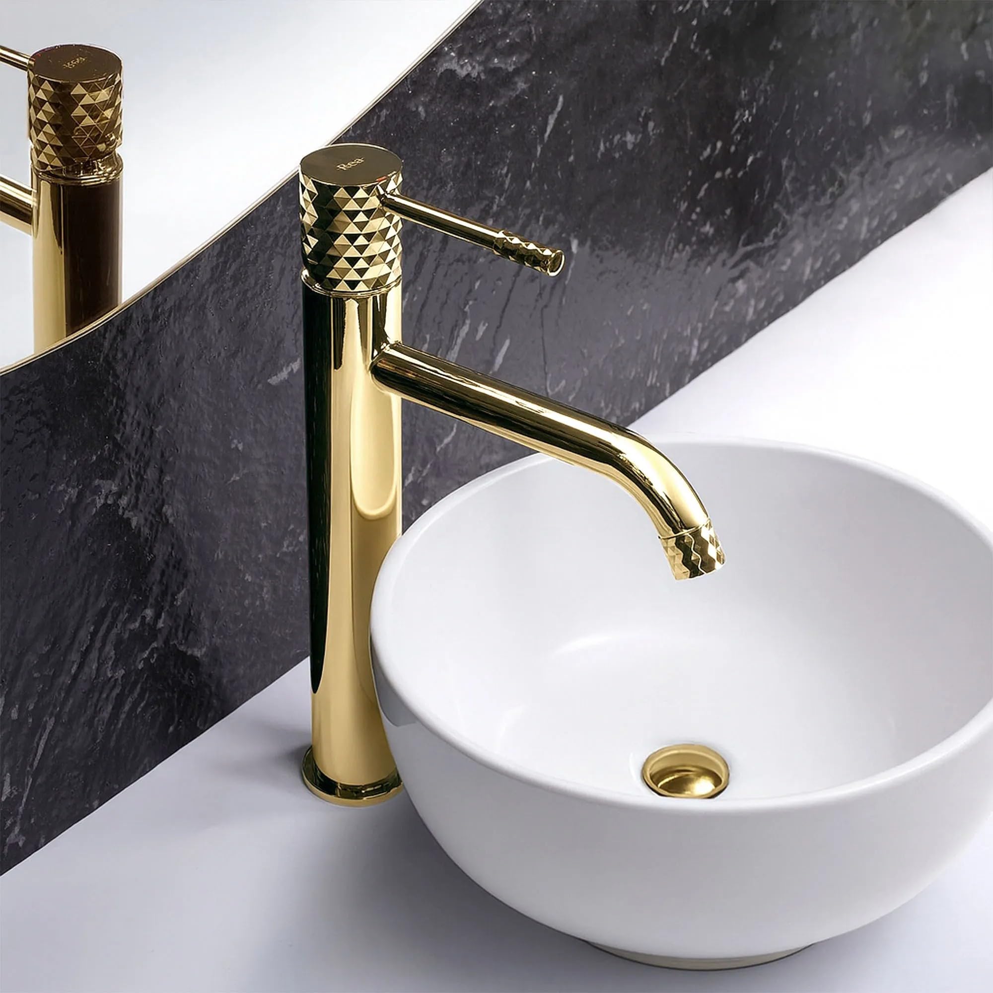 Rea - Bateria Umywalkowa Łazienkowa Lungo Diamond Wysoka, Mosiądz, Głowica Ceramiczna