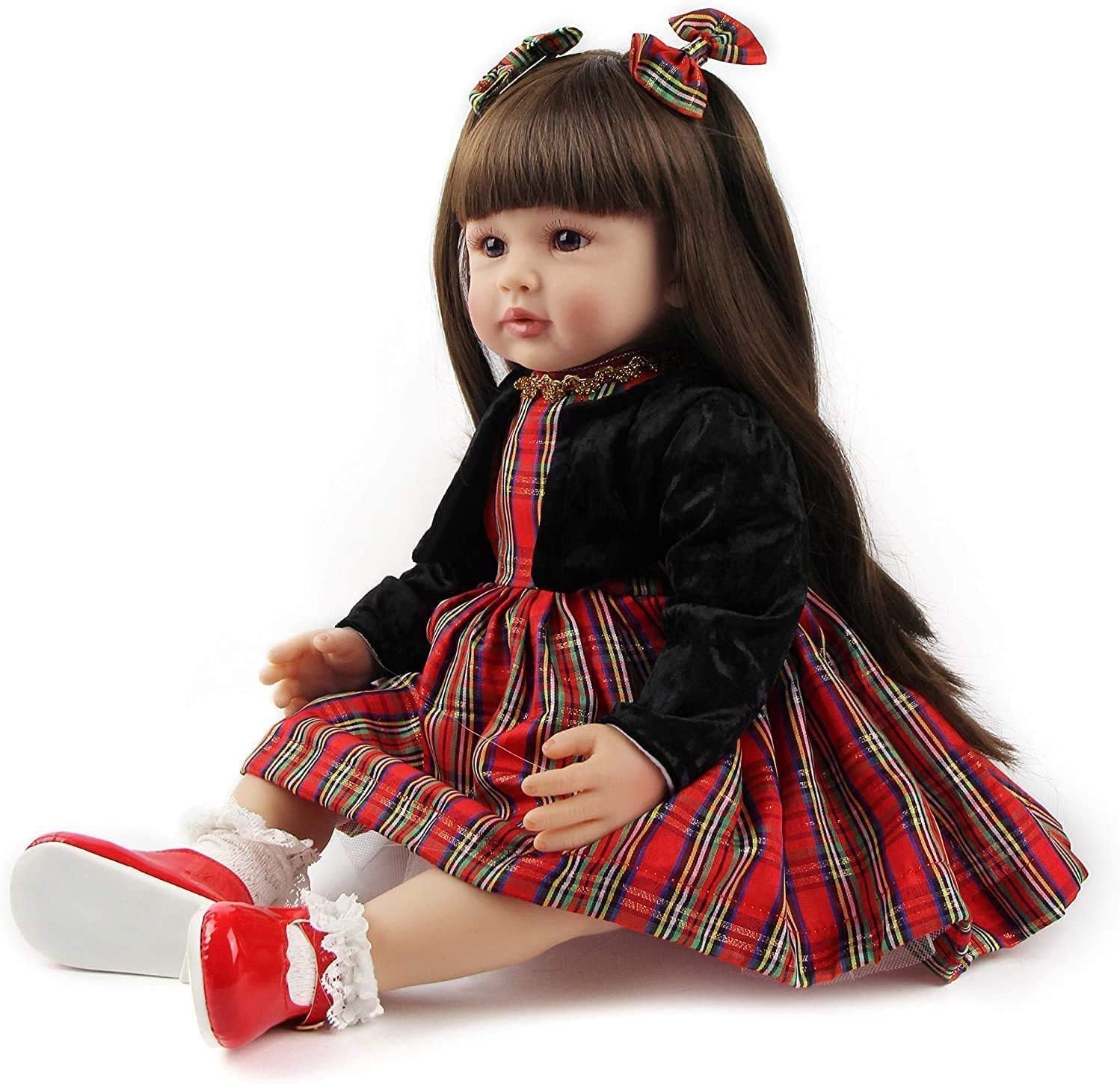 ZIYIUI Reborn Dolls Toddler 24 inch 60cm Lifelike Baby Dolls Toddler Girls Soft Body Silicone Vinyl Reborn Dolls with Long Hair Realistic Kid Dolls Best Children Gifts/Nice Doll 3+, Black-red