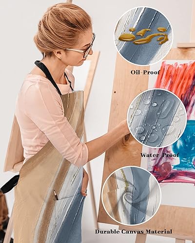 Miniatura 4 de Brown Blue White Bib Aprons with Pockets Waterproof, Adjustable Apron for Men Women Modern Oil Painting Abstract Art Aesthetics