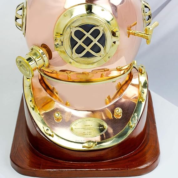 12 Scuba Diving Nautical Helmet | Maritime Ship's Decorative Helmet | (12 Inches, Polished Copper-On Base) Gift Item