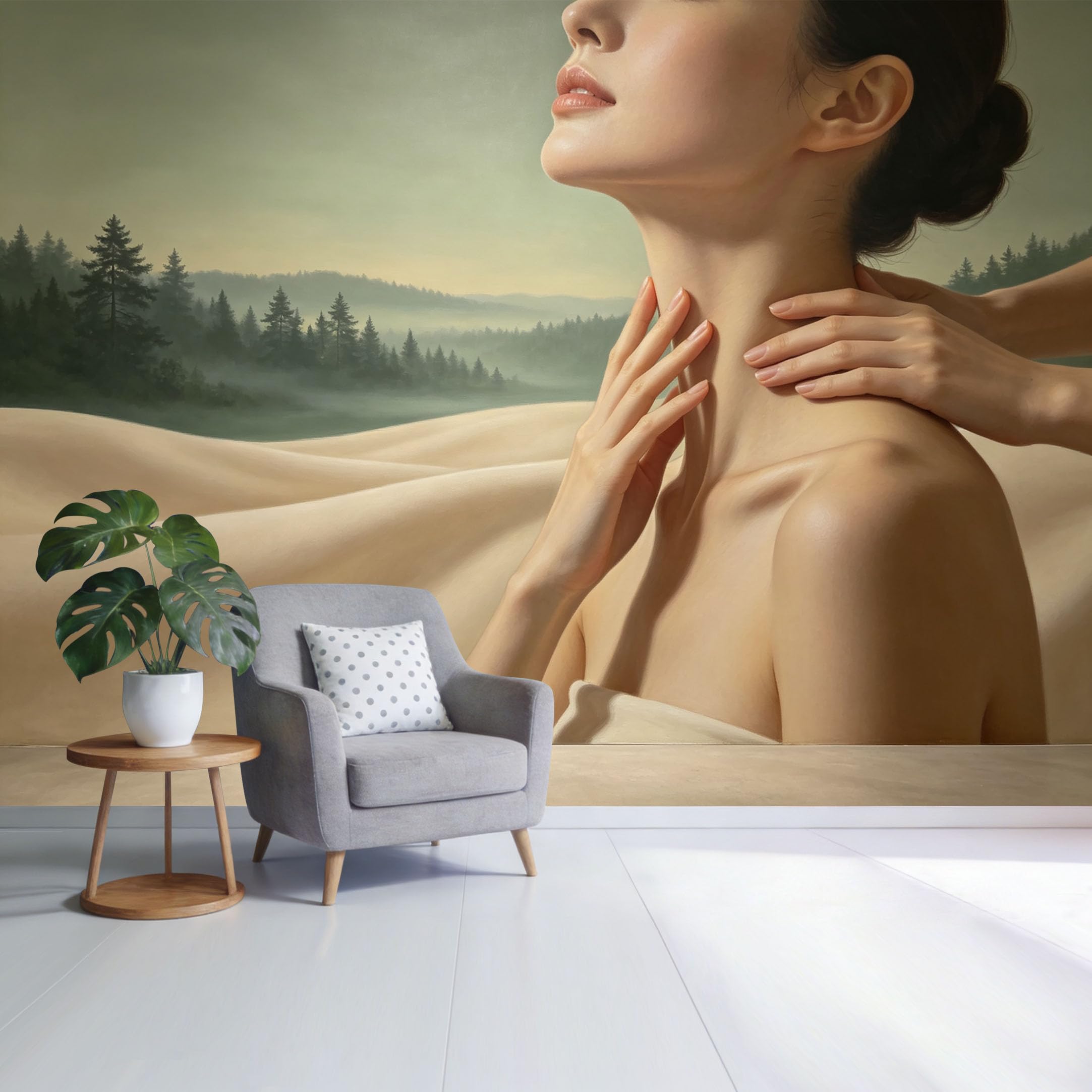Custom Size Wall Mural Serene Forest Landscape Misty Morning Nude Silhouette Oil Painting Style SelfAdhesive Wall Fabric Removable Wallpaper for Home Office Decor