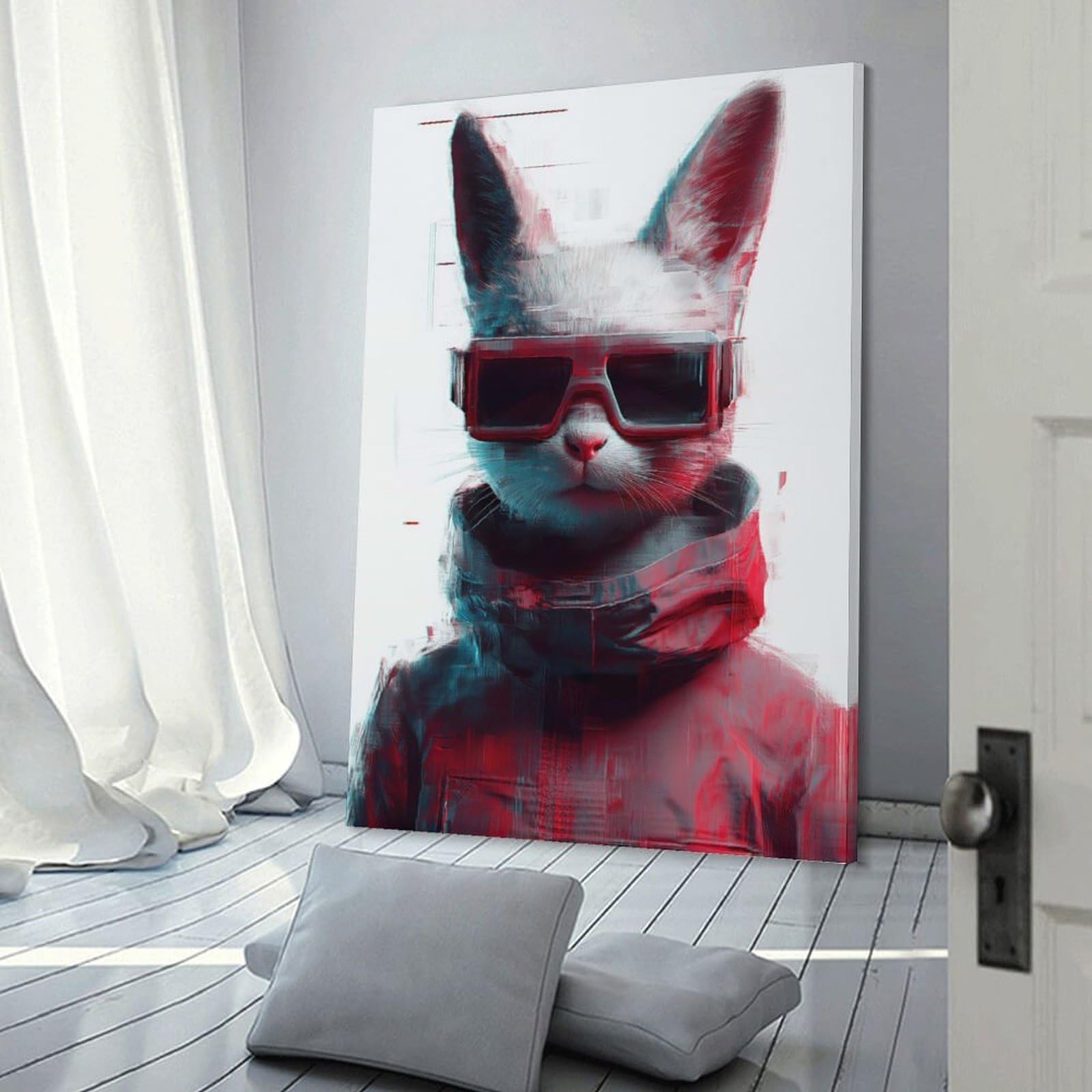 Junmoney Cyberpunk Cat Canvas Wall Decor 20x30inch(50x75cm), for Lounge, Study, Hallway Or Flat Walls, Canvas Wall Art That Fits Changing Layouts