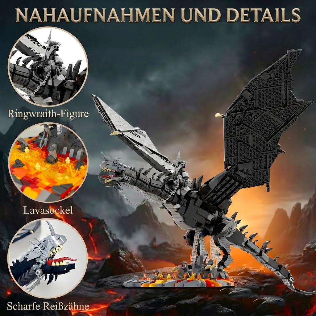 Klemmbausteine Ringe Dragon Set, 80 cm Lang, 2199 Teile | Lord Magic Rings Große Drachen Modell, Für Erwachsene, Film Fans & Sammler, Kompatibel mit Youmko YM011