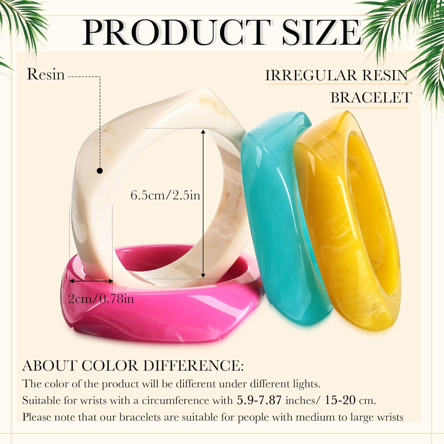 Landical Colorful Square Acrylic Resin Bangle Bracelet Wide Geometric Irregular Wristbands Women - Image 2