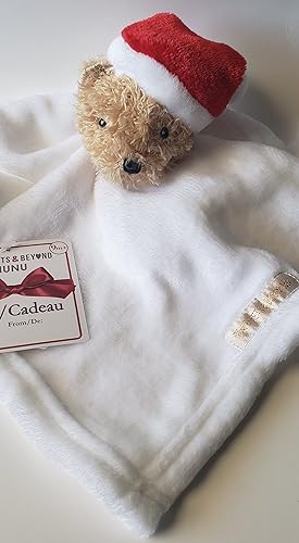 Miniatura 3 de Blankets and Beyond Manta de seguridad unisex súper suave para bebé, 9M (blancoperro con sombrero de Navidad)