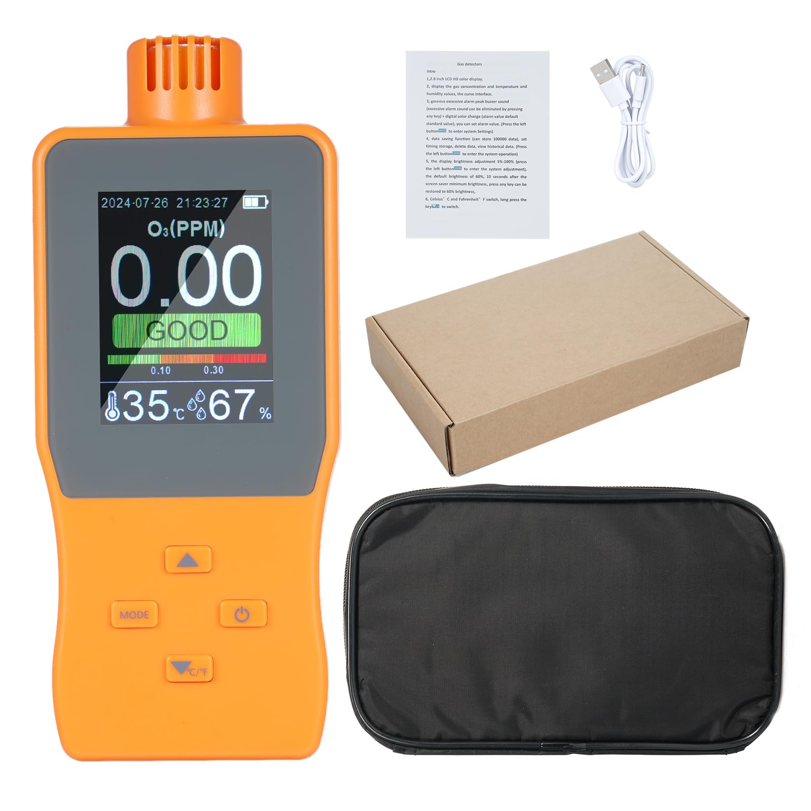Domary Analizador de Ozono Inteligente con Medidor de Temperatura y Humedad para Pruebas Calidad del Aire, Batería 2500 MAh, Estuche Resistente Incluido