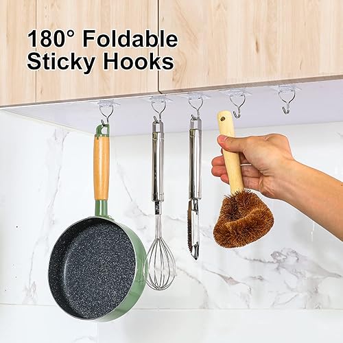 Miniatura 3 de LOUXPERT Ganchos de pared adhesivos para colgar, 6 ganchos de 4.4 libras, ganchos transparentes adhesivos, ganchos de pared de acero inoxidable 201,