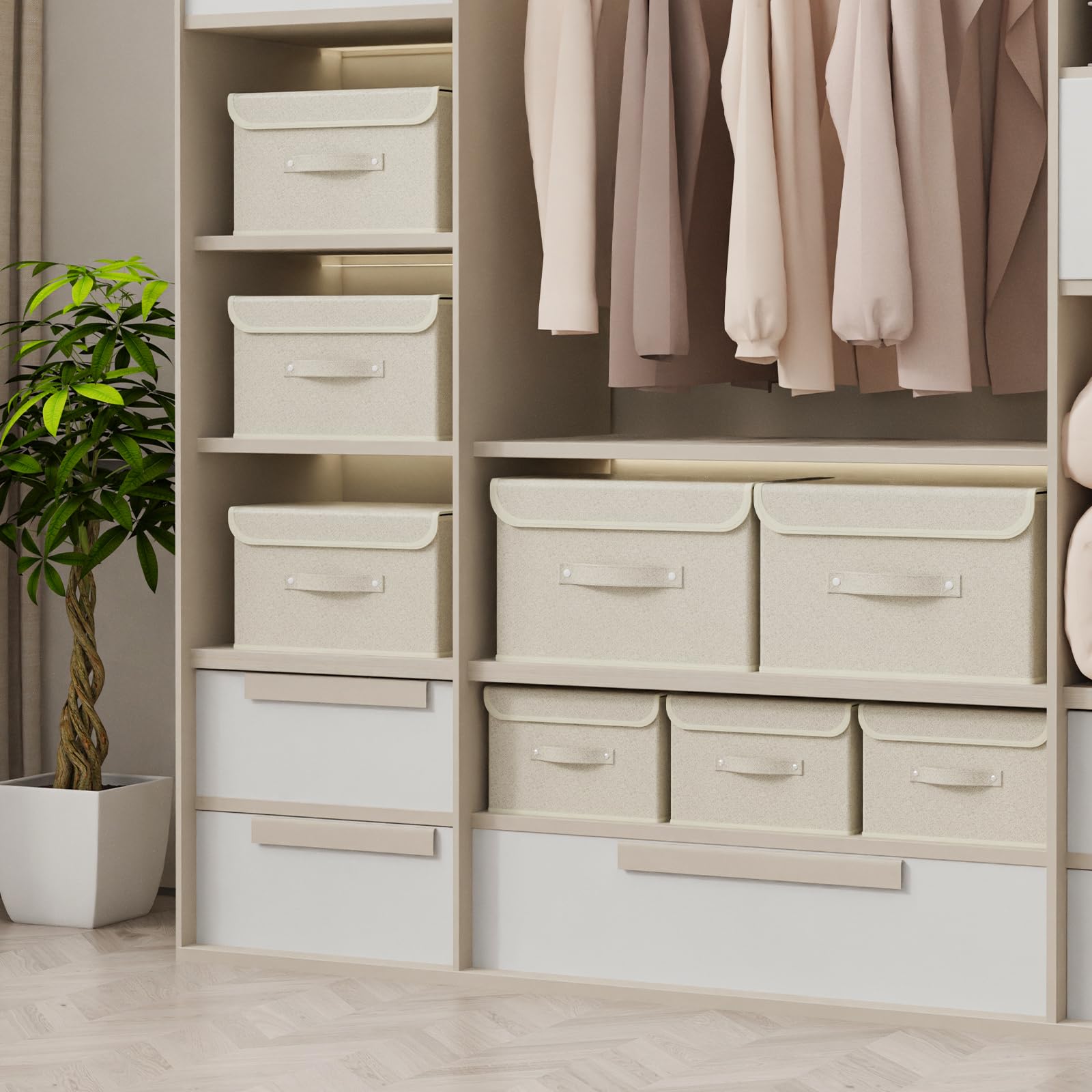 ENUMAIL Fabric Storage Boxes, Cube Baskets with Flip-Top Lid and Handles, Bins for Organizing Home Office and Closet - Image 2