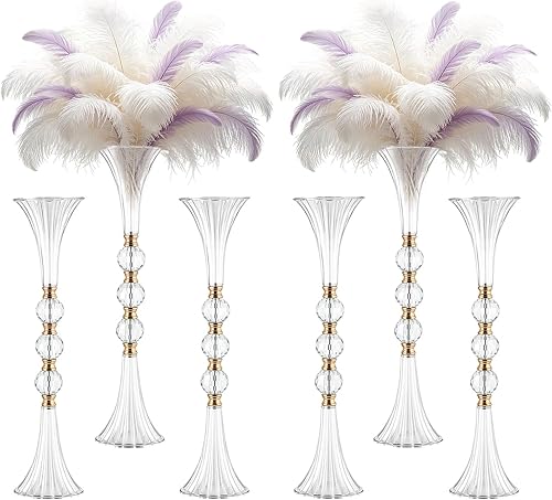 6 Pcs Acrylic Trumpet Vases, 24.8" Tall Crystal Flower Stand, | Clear Tall Vases for Wedding Centerpieces, Party, Reception, Birthday & Home Decor