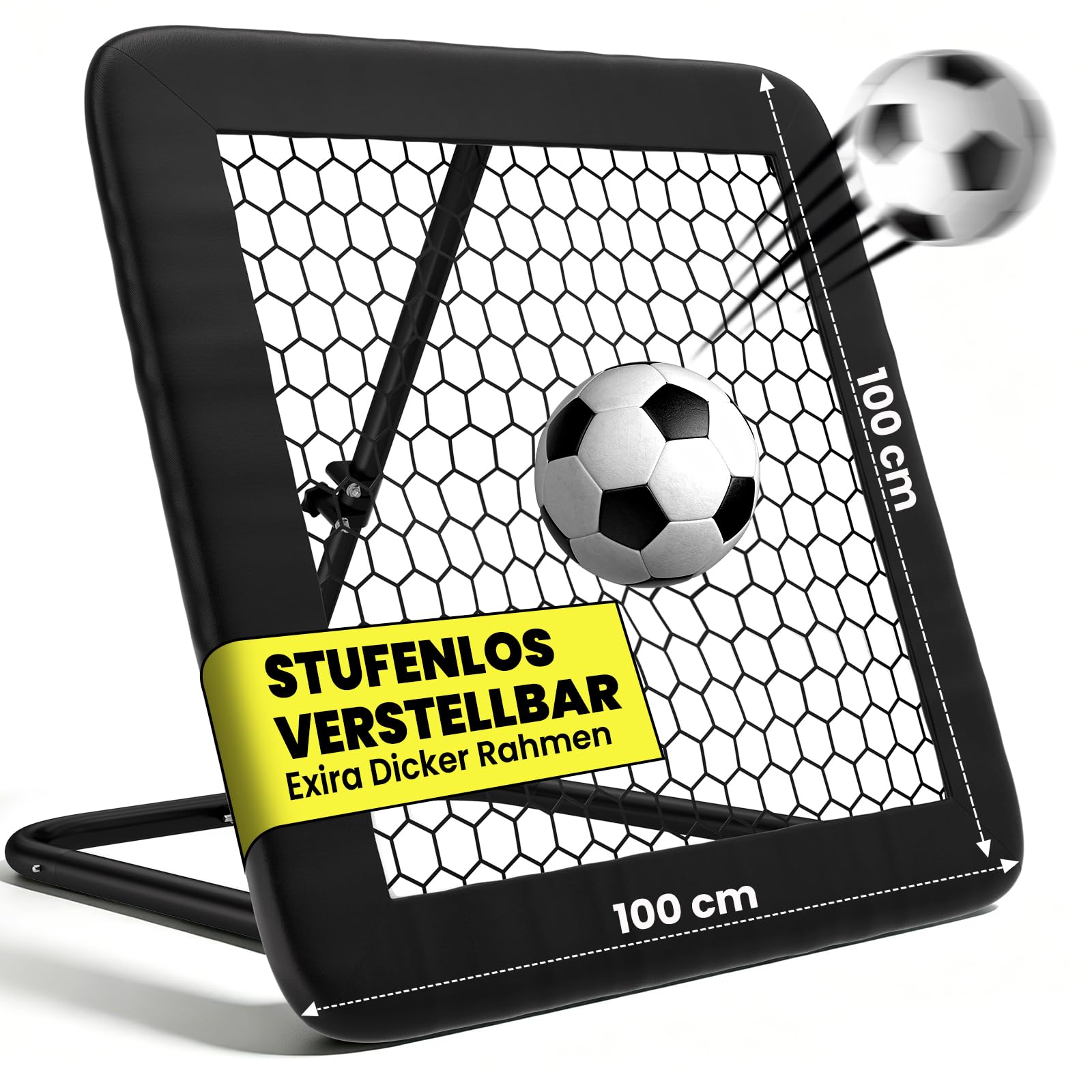 Rebounder für Fußball - Fußball Rebounder mit 32 mm Stahlrahmen- Stufenlos Verstellbar - klappbares Trainingsnetz für Schuss, Pass, Ballannahme & Torwarttraining