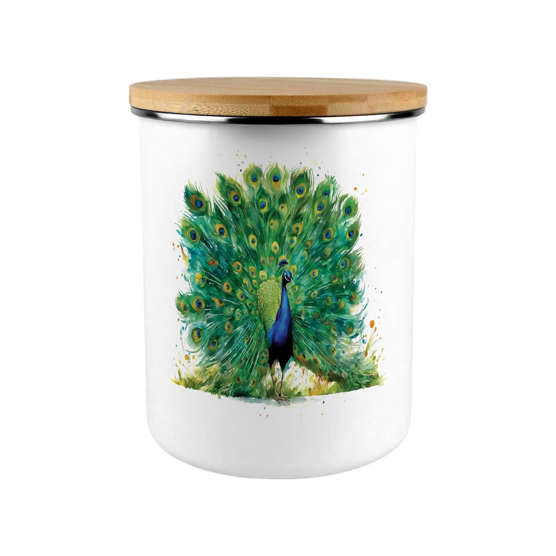 Vibrant Peacock Storage Tin - 2.7L Extra-Large Home & Kitchen Canister