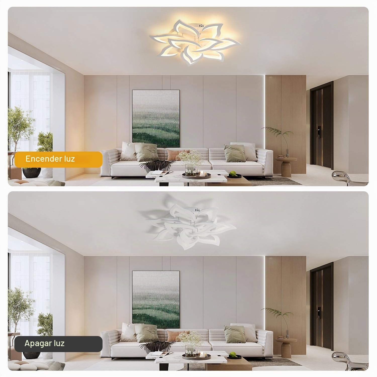 Goeco Lamparas de Techo Salon, 60W Plafon LED Techo Moderno Blanco Diseño Flor Pétalos, Luz de Techo LED Dormitorio para Cocina, Comedor, Estudio, Oficina, Luz Blanca Cálida 3000K, 80CM