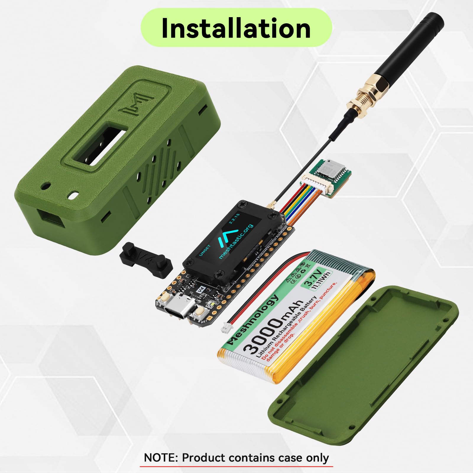Heltec V4 Case for ESP32 LoRa V4 Development Board Custom Meshtastic Case with Antenna Port and Charging Slot (N35F, Green) — view 4