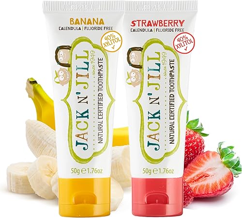 Jack N' Jill Pasta de dientes natural para niños pequeños, pasta de dientes de entrenamiento sin flúor para niños pequeños de 1 a 3 años, 40%
