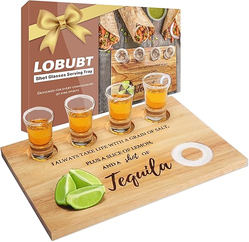 Tabla de chupito de tequila, bandeja para servir vasos con borde de sal, divertido soporte para vasos de chupito, regalos de tequila para