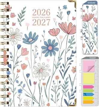 HARDCOVER Academic Year 2026-2027 Planner 14 Months May 2026 Through June 2027 5.5"x 8" Daily Weekly Monthly Planner Yearly Agenda. Bookmark, Pocket Folder and Sticky Note Set Colorful Botanicals