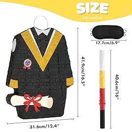 WERNNSAI Graduation Piata - Graduation Gown Piata with Blindfold and Bat Graduation Party Game Decorations for College School Elementary Kindergarten Party Games Supplies (12.5 x 16.5 x 3)
