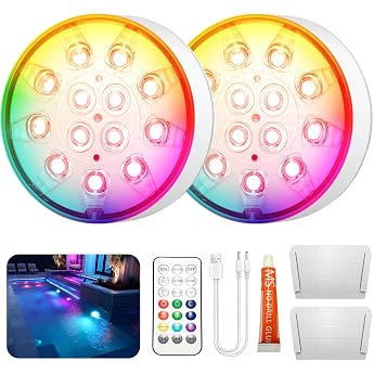 HOSSOM 2 St ck Poolbeleuchtung Unterwasser Licht mit Fernbedienung RGB Schwimmende Pool Beleuchtung IP68 Wasserdicht Pool Beleuchtung f r Schwimmbad Teichbeleuchtung Brunnen Teich Aquarium