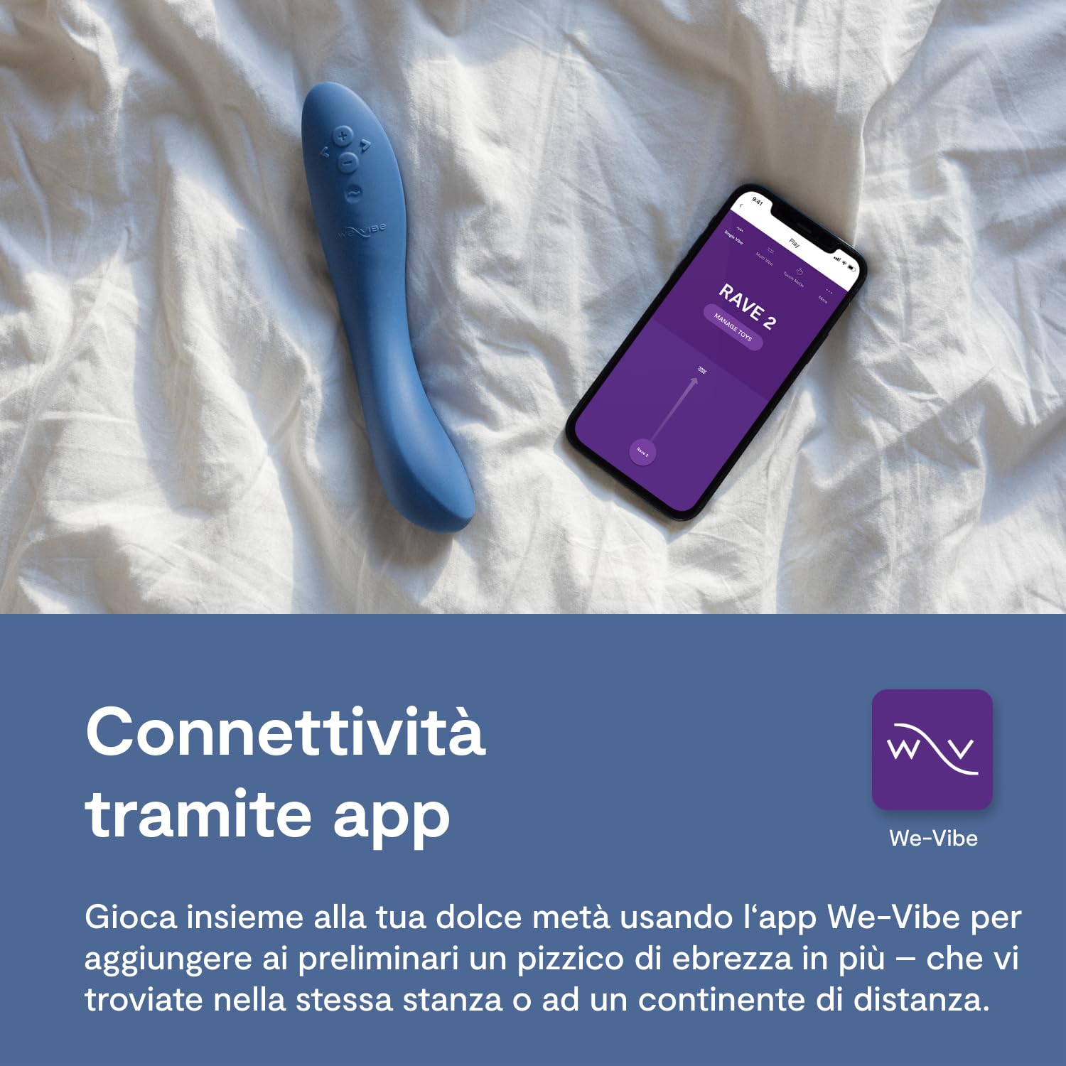 We-Vibe Rave 2 Stimolatore del punto G - Vibratore controllato da app - Massaggiatore interno - 10 modalità di vibrazione - Giocattoli sessuali di coppia impermeabili e ricaricabili - Blu