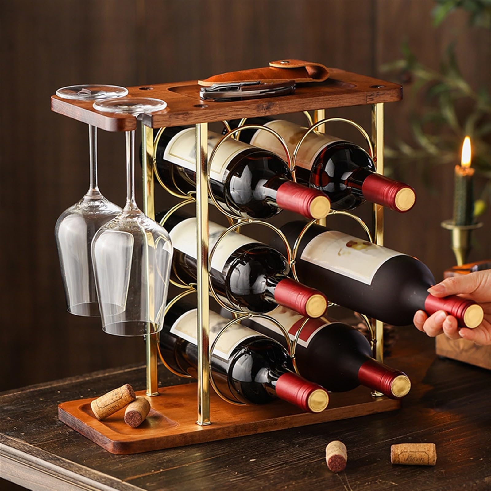 Moderno portabottiglie rosso – Elegante portabottiglie & vetrina per la casa – salvaspazio bottiglia di vino (34,5 x 34,5 x 16,5 cm) – perfetto per gli amanti del vino