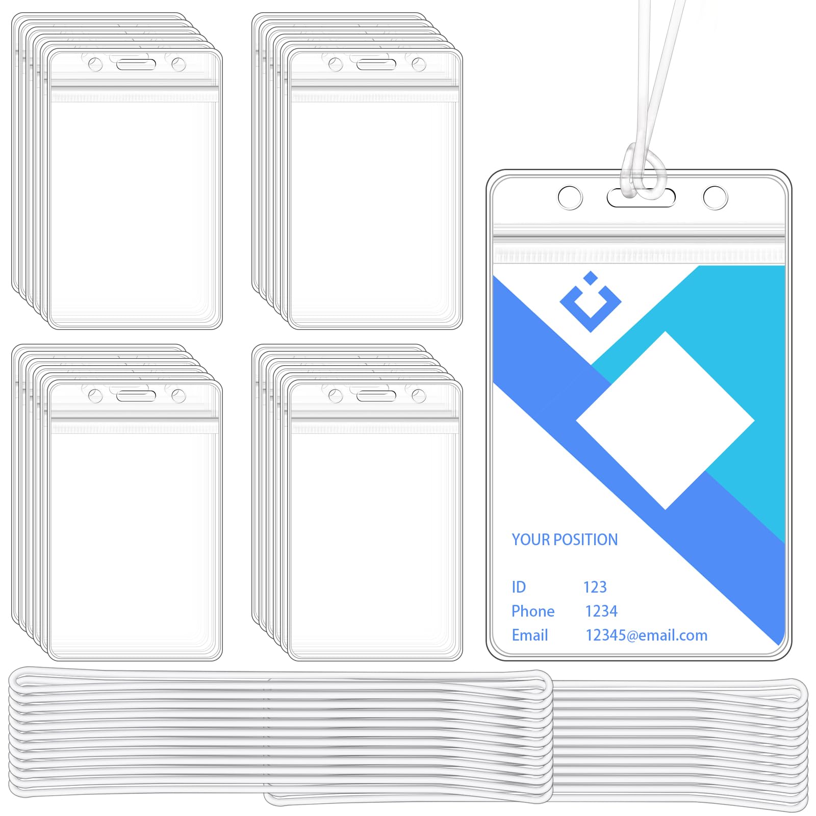 WYOMER 24 Pieces Plastic Luggage Bag Tag Holder Badge Label Tag Holder Clear ID Card Holder with 24 Pack Luggage Tag Loop Straps for Office Business Travel Supplies