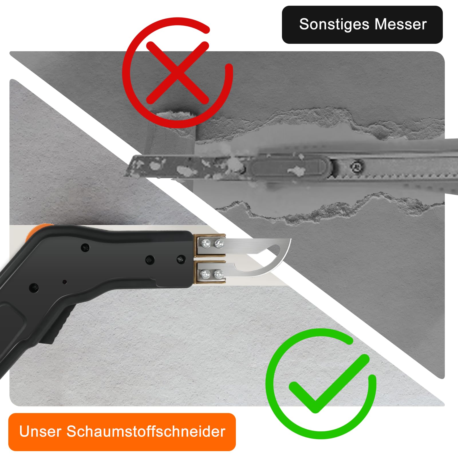 300W Styroporschneider, Elektrischer Heißmesser-Schaumstoffschneider, 0-600°C Heißdrahtschneider mit Kühlsystem, Polystyrol-Schneidewerkzeug mit 3 Klingen für PU/EPS/EPP/KT-Platte/EVA