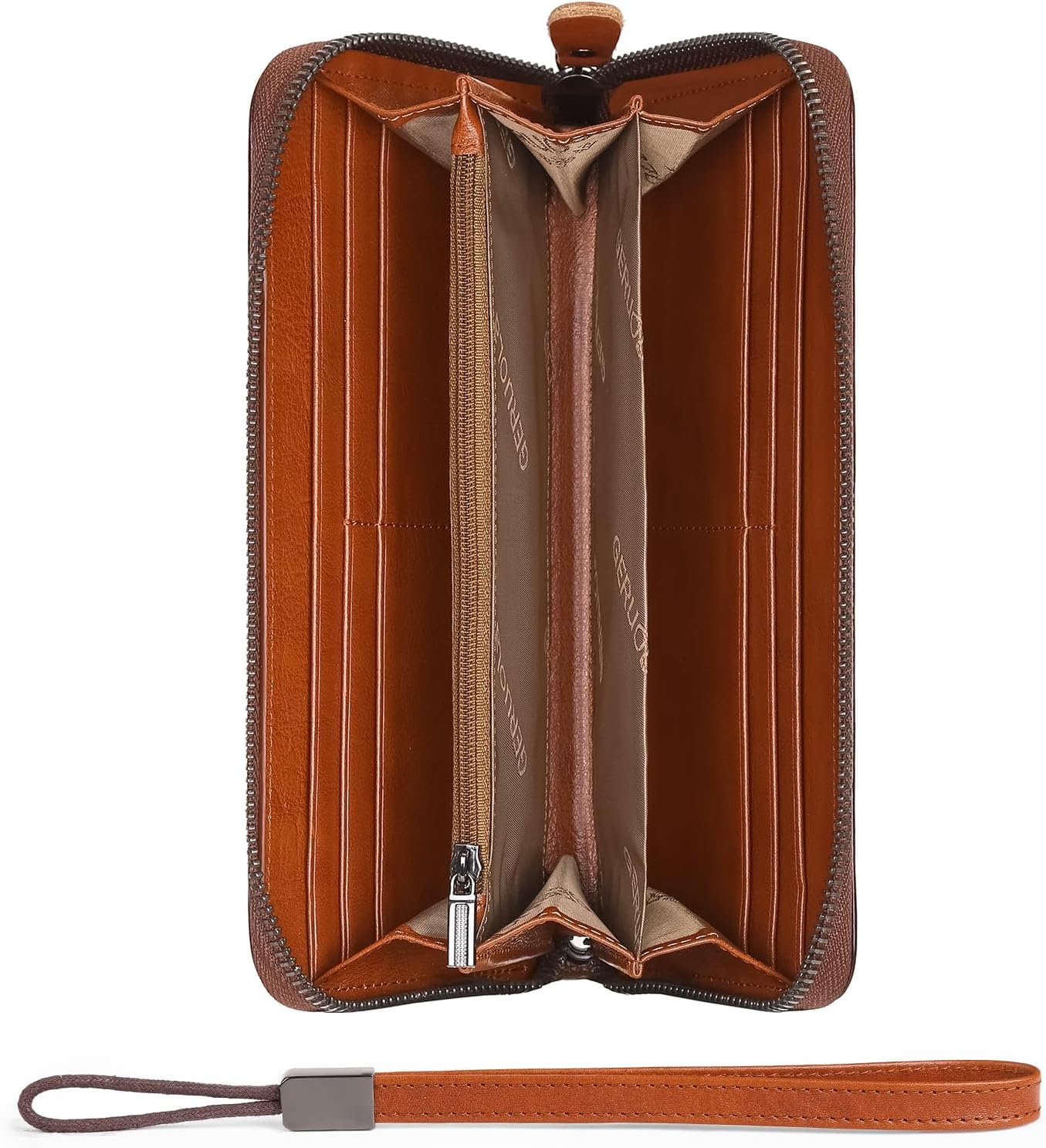 Men's Genuine Leather Zipper Wallet with RFID Blocking, Phone Pocket,Long Zipper Pouch Wallet (Brown) - Image 6