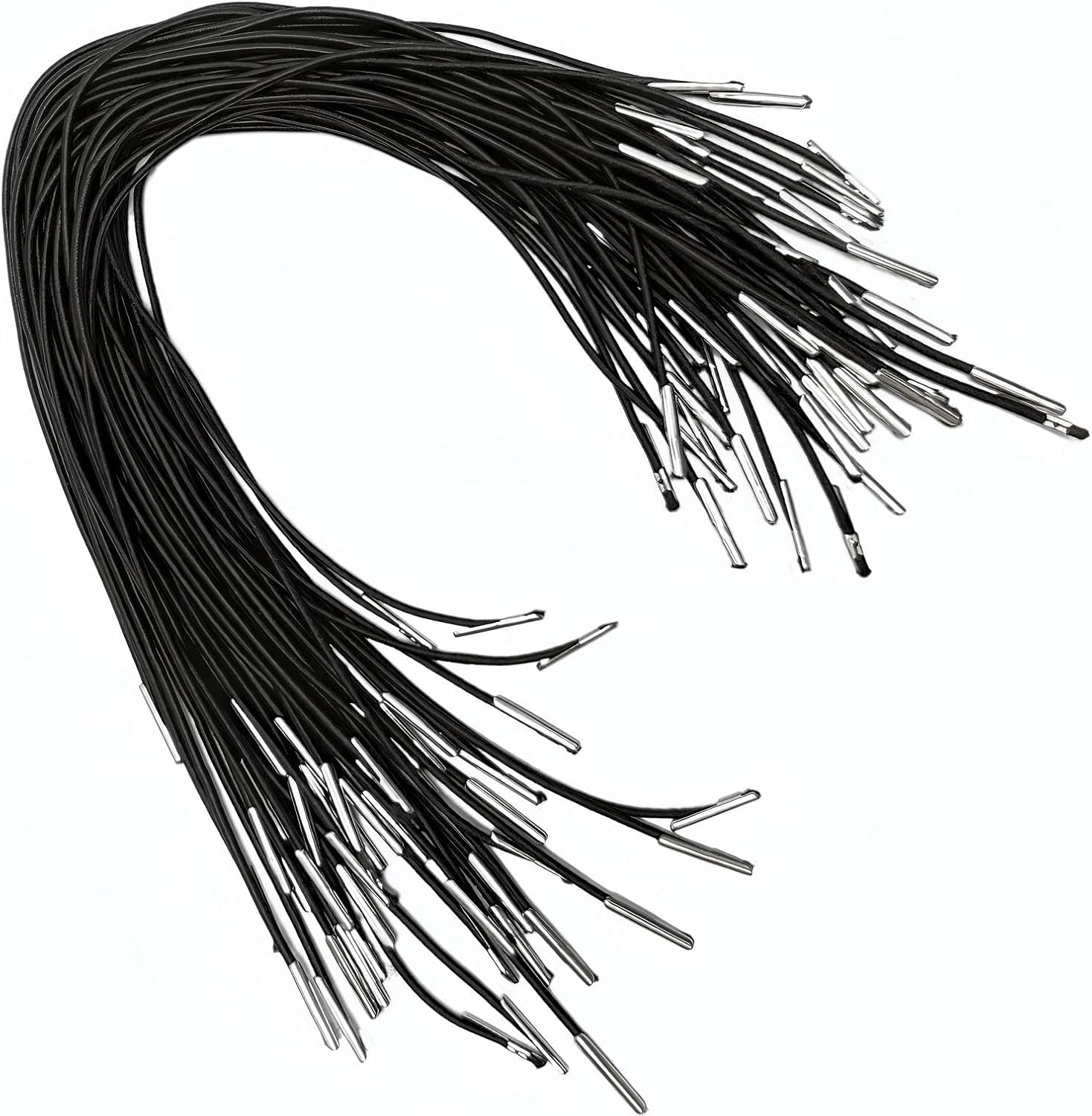 50 Pcs Black Elastic Barbed Cords with Metal Ends Elastic Round String 1.8mm Thick 11.8inch Extender Rope Loop Band Stretch Strap for Crafts Masks DIY Party