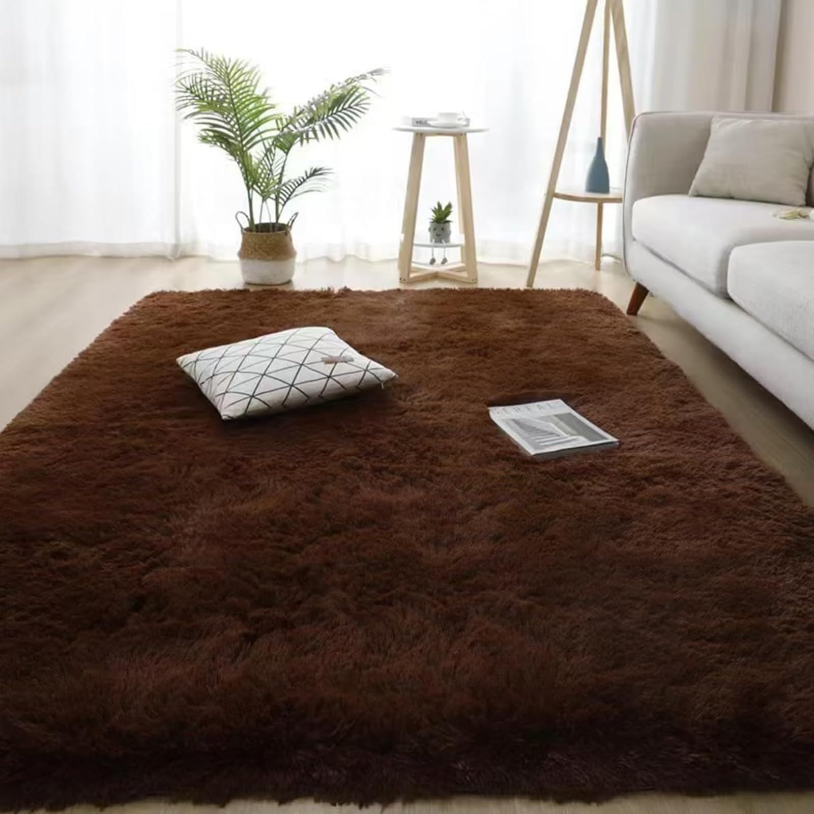 Tapis à poils longs marron moderne 200x300 cm au toucher soft unique