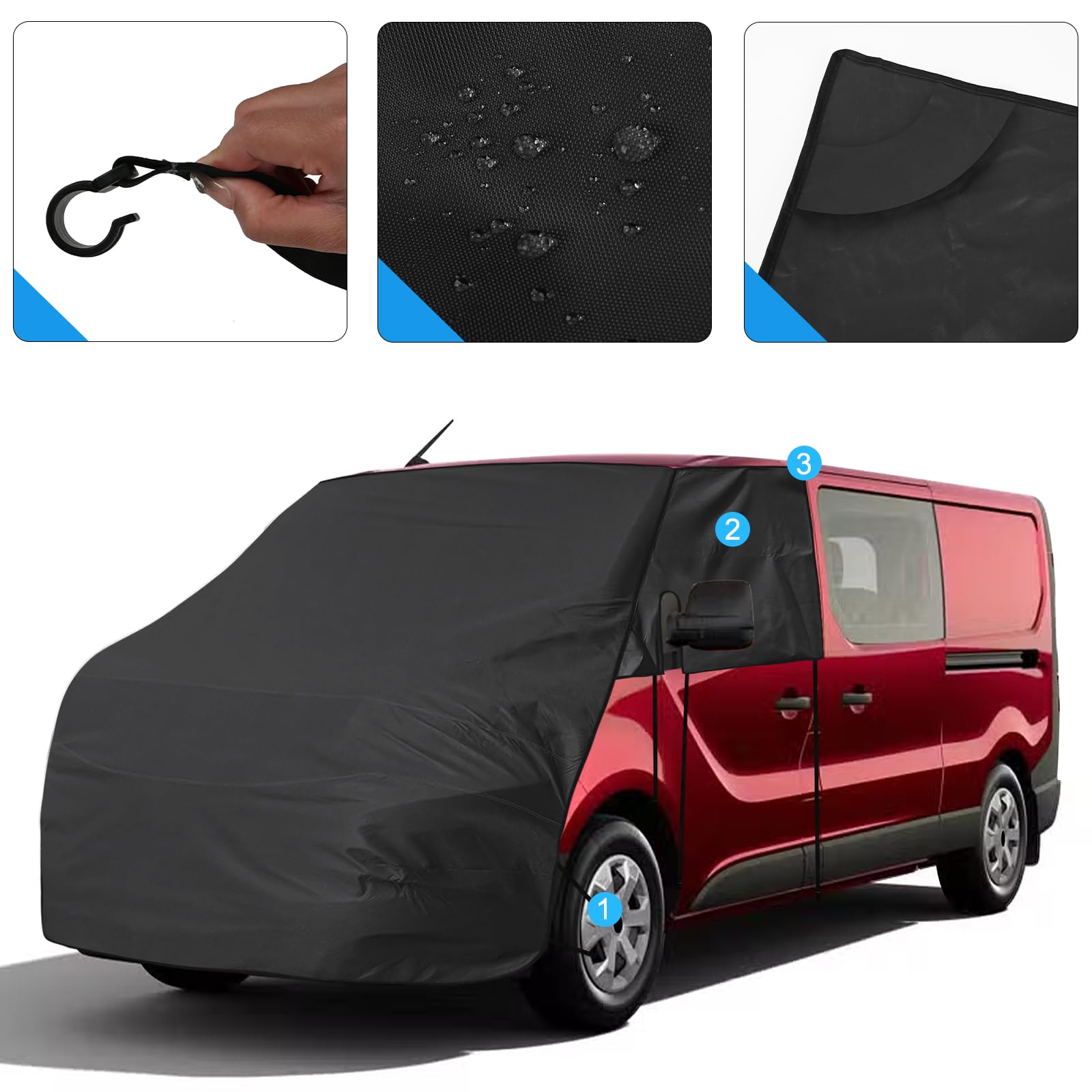 Housse de Pare-Brise Compatible avec Renault Traffic 2014-2025, Bâche de Protection Pare-Brise pour Camping-Car Contre Le Gel et Le Soleil imperméable Housse de Voiture Couvrant Tout Le Capot