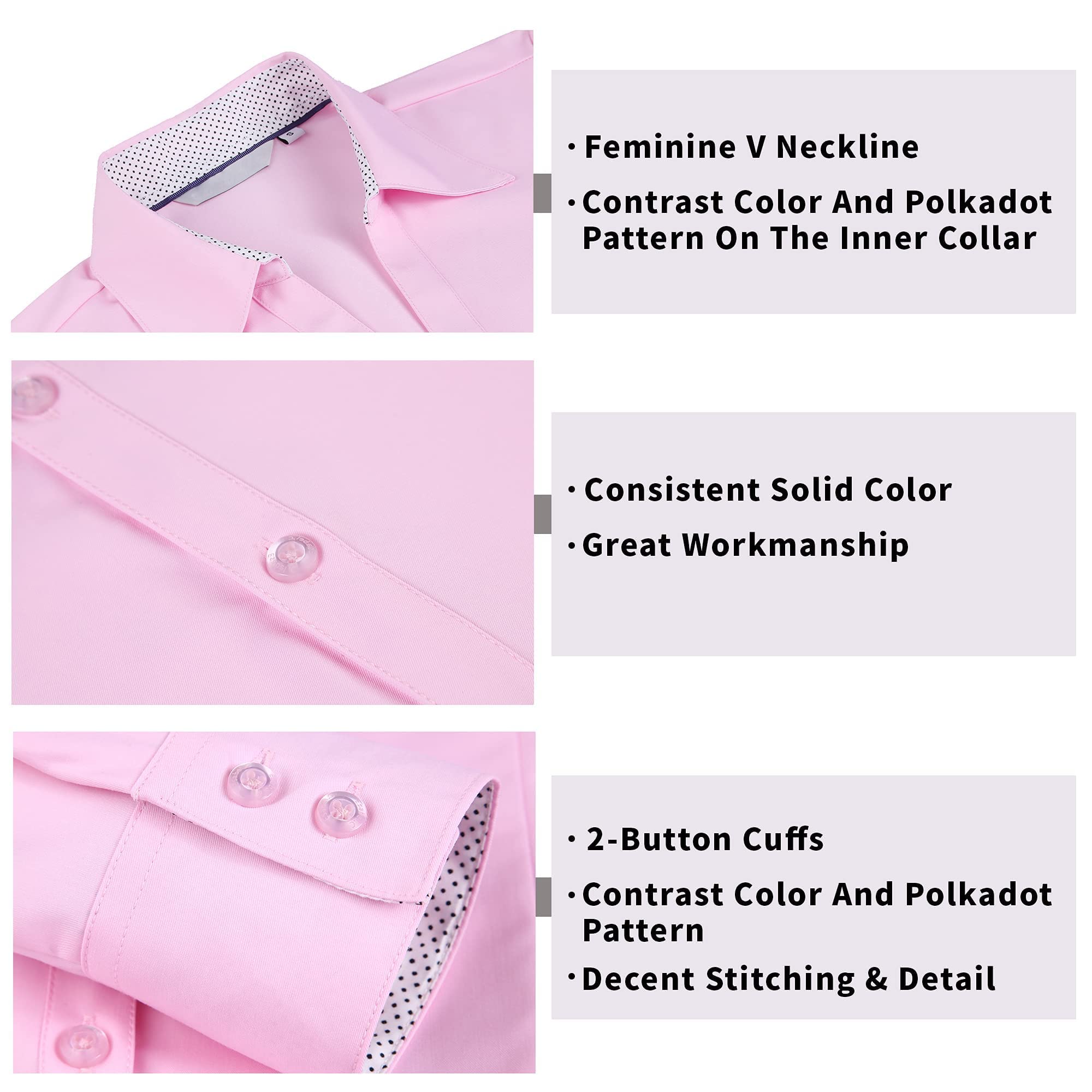 WARHORSEE Camisa de manga larga con botones para mujer, cuello en V, fácil cuidado, elástica, casual, para negocios