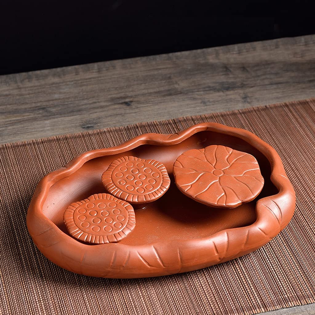 Mini Bandeja de cerámica para té Chino, Mesa de té Gongfu, Plato de Drenaje, Plato Tradicional para Servir (Rojo, 23 x 16 x 3,7 cm)