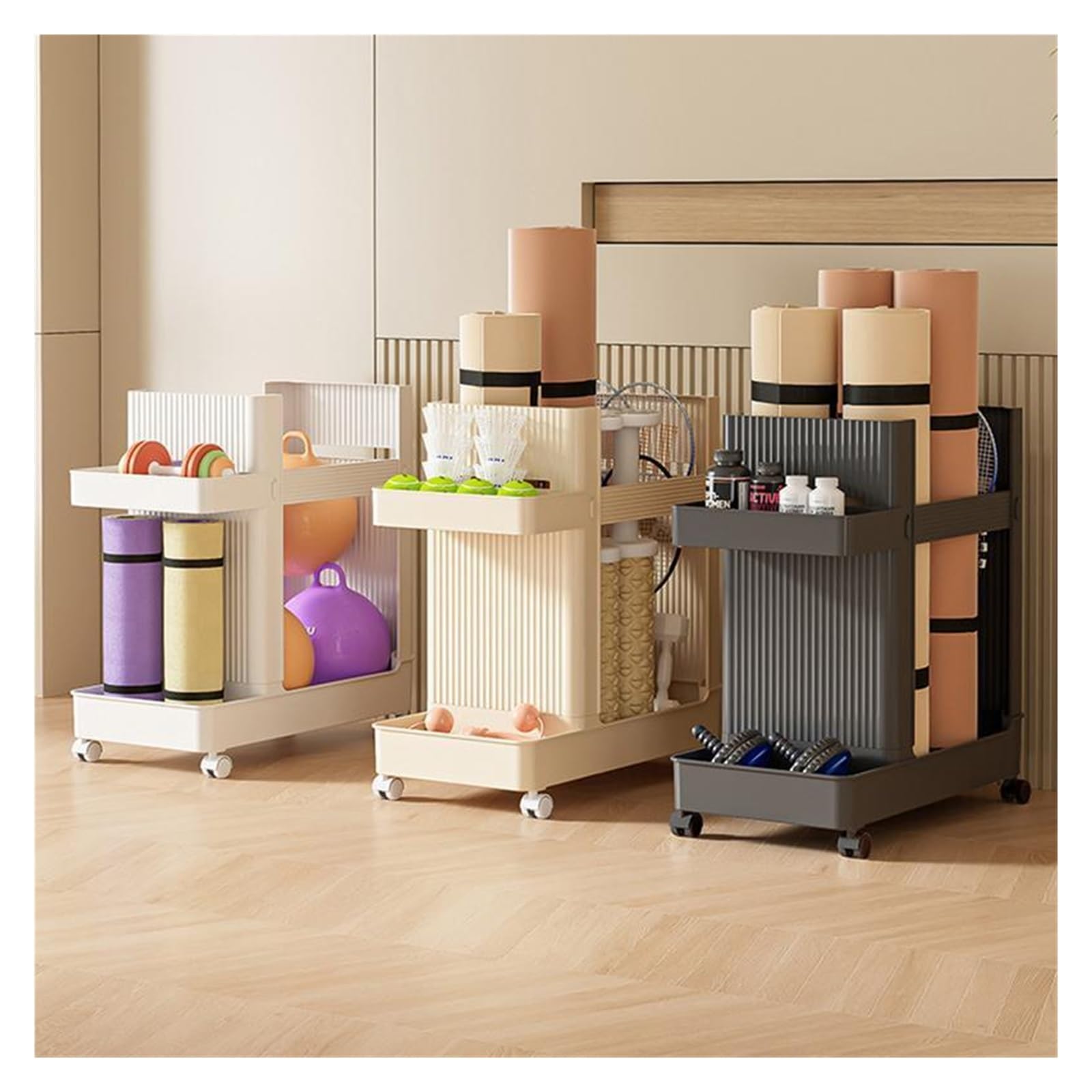Support Halteres Panier de rangement for tapis de yoga Chariot de maison Support de rangement for équipement de fitness Support de rangement for équipement d'exercice avec roulettes universelles infér