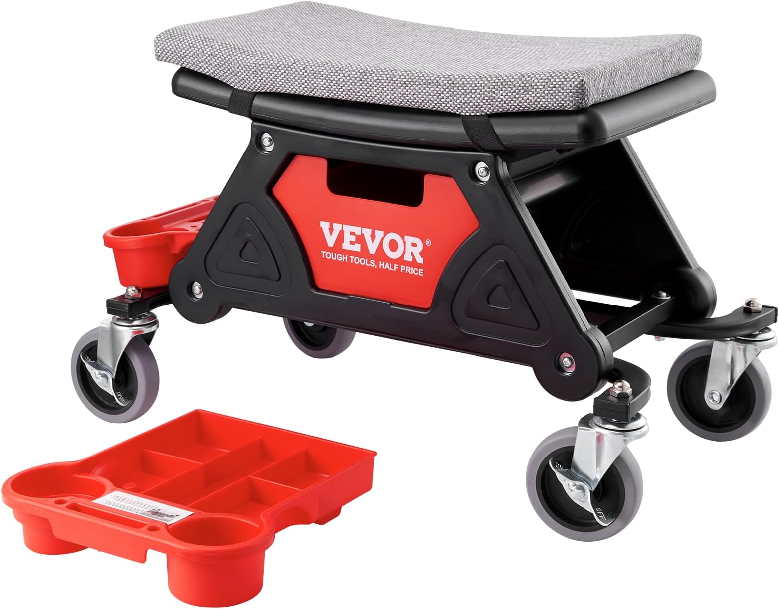 Mechanic Stool 300 LBS Capacity Garage Stool Gift for Men, Heavy Duty Rolling Mechanics Seat, with Three Slide Out Tool Trays and Drawer, Tools for Automotive Auto Repair
