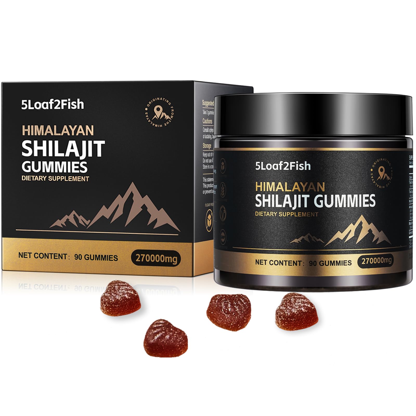 Organic Shilajit Gummies, Pure Himalayan Shilajit Gummies for Men Supplement, Gold Shilajit Gummies for Women，Natural 85+ Trace Minerals, Ashwagandha, Black Seed Oil Extract, 90 Gummies