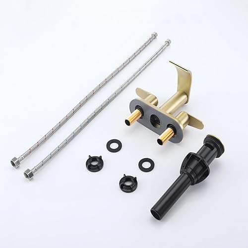 Miniatura 7 de Grifo central de baño de 4 pulgadas, oro cepillado, acero inoxidable dorado con líneas de suministro cUPC, grifo de lavabo de 2 manijas con tapón de