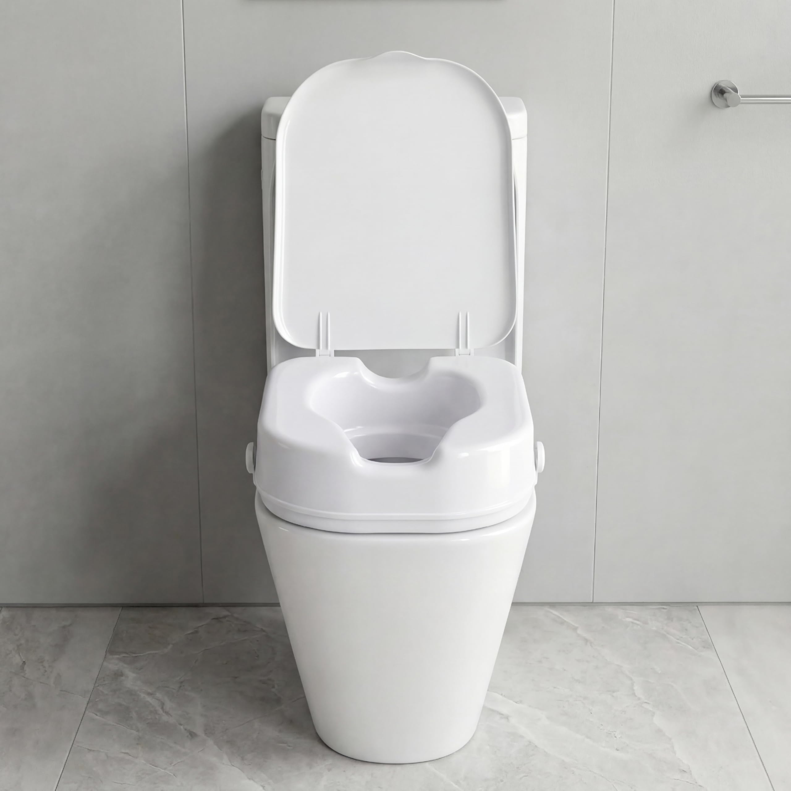 PEPE Mobility Rialzo WC per Anziani Quadrato con Coperchio (10 cm), Alzawater per Protesi Anca, Quadrata, Disabili, Bianco, Brevettato