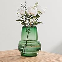 Relexome Green Glass Flower Vase - Modern Wide Mouth 7.3" Centerpiece for Bouquets, Living Room, Kitchen & Home Decor