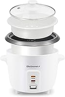 Elite Gourmet 6-Cup Rice Cooker with Steam Tray, Non-Stick Pot & Auto Keep Warm - Perfect for Rice, Grains, Soups & Stews, White