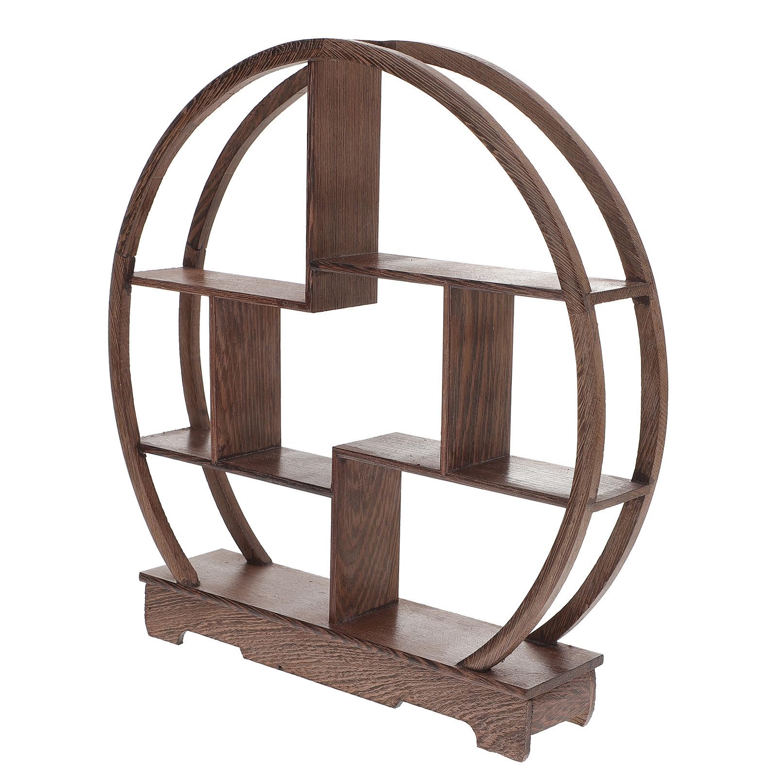 Étagère ronde en bois wengé robuste, qualité premium pour décoration rétro