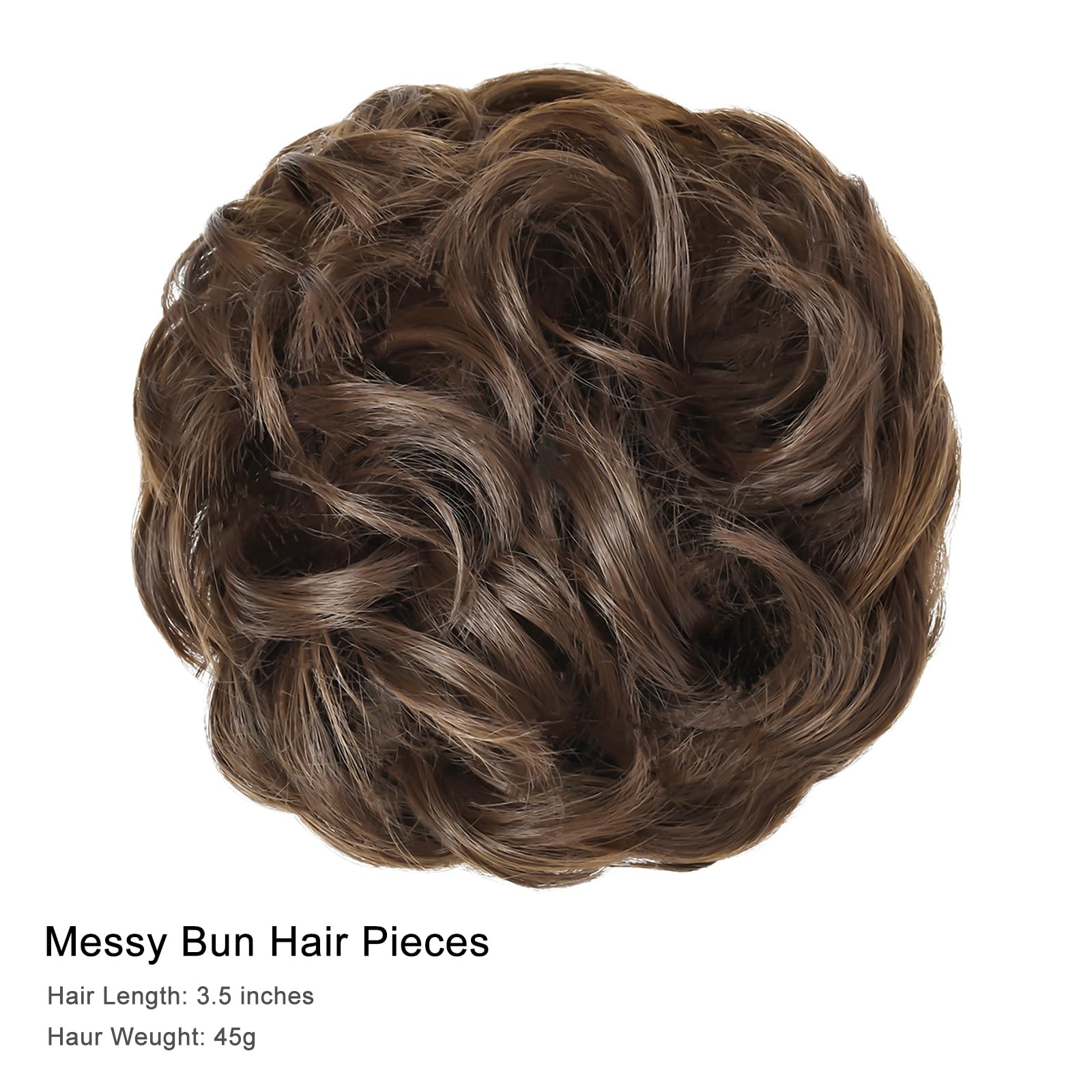 BUYOGET Messy Bun Hair Pieces For Women Hair Bun Extension Updo Curly Messy Bun Donut Hair Chignons Scrunchie Wood Brown - Image 2