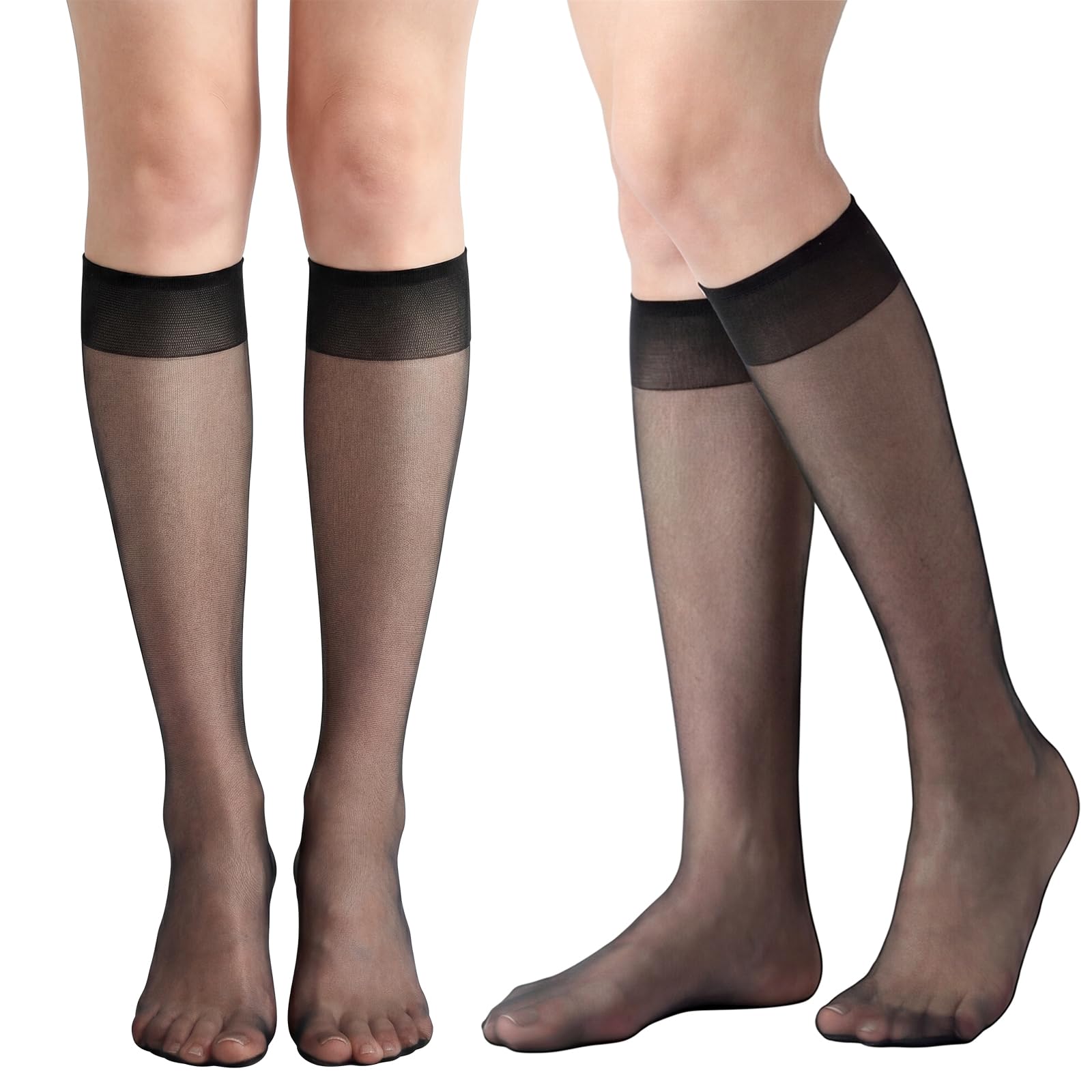 FACHOI Knee High Socks for Women, Women's Sheer Nylon Pop Socks, Knees Highs Tights for Daily Wear, Office, School, Meetings, Business Trips, Parties, Dates, Travel F6-XTSW (Black)