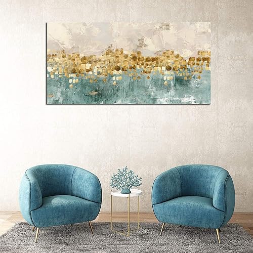 Vista 19 de DZL Art A74769 - Impresiones en lienzo abstractas para pared, pinturas artísticas azules y marrones, lienzo estirado de madera, enmarcado para sala