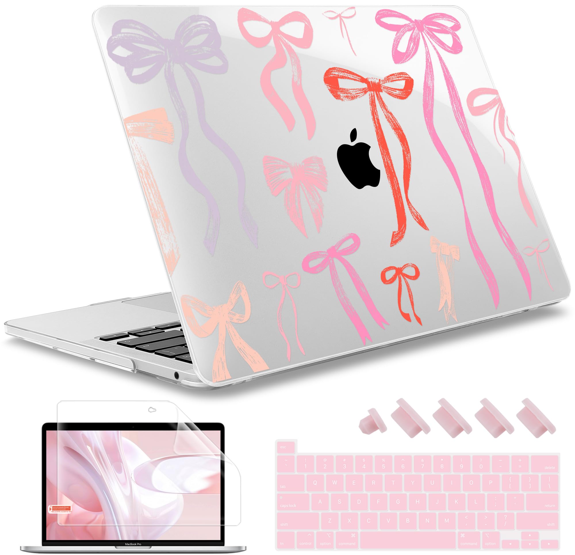 May Chen for MacBook Pro 13 inch Case 2022 2021 2020 Release A2338 M2 M1 A2289 A2251, Plastic Crystal Hard Shell Case Cover for MacBook Pro 13 inch Touch Bar Fits Touch ID, Bows Girly