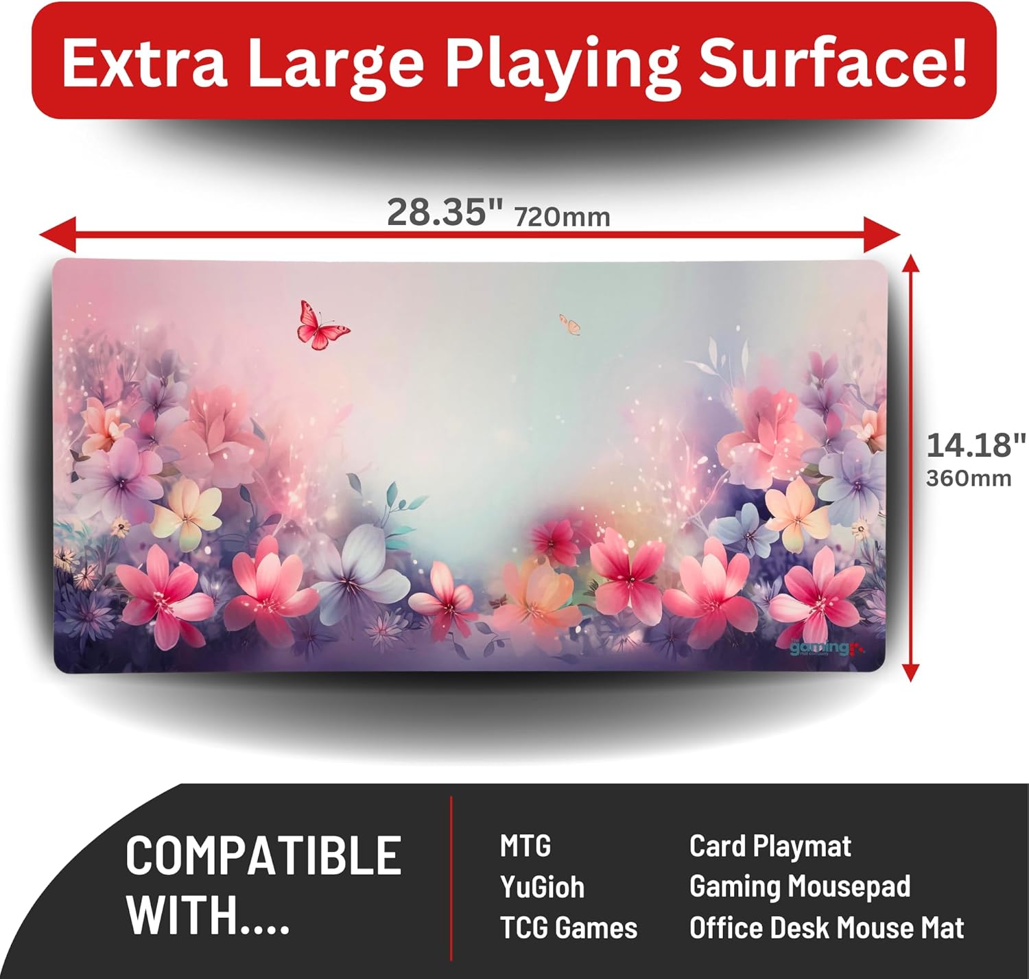 The Gaming Mat Company Single Player MTG Playmat & Mouse Pad – 28" x 14" Butterfly Flowers Gaming Mouse Pad Compatible with Magic: The Gathering playmats, MTG Cards, TCG Gaming mat