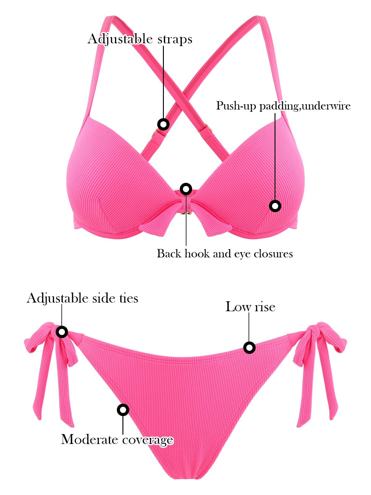 RELLECIGA Bikini da donna, taglio alto, due pezzi, push-up, con ferretto