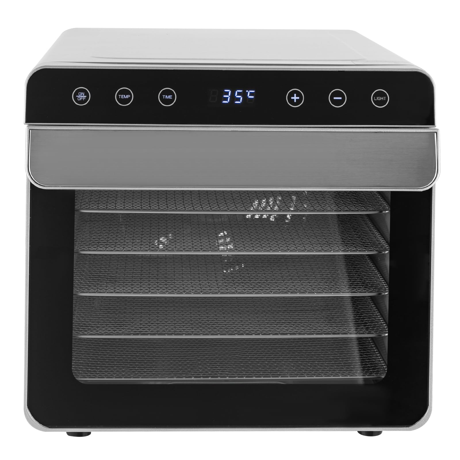 Suszarka ze stali nierdzewnej z timerem i 6 tacami LED, 700 W, 35-85°C, suszarka do owoców, do warzyw, mięsa, kwiatów