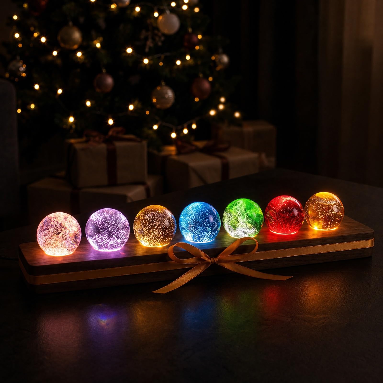 7kolorowa lampka kryształową czakrą uzdrawiającą średnicy 4cm drewnianą LED