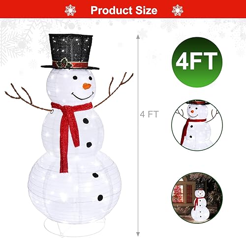 Miniatura 5 de VINGLI Muñeco de nieve para exteriores con 90 luces LED, muñeco de nieve iluminado con sombrero de copa, adornos navideños para decoración de patio